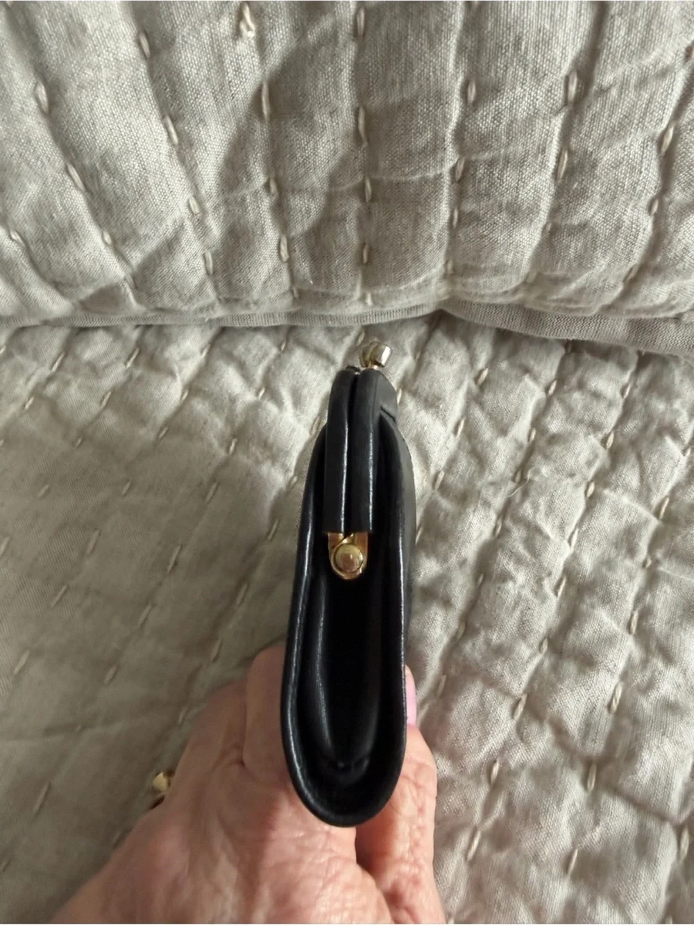 Paloma Picasso Black Leather Shoulder Bag with Kisslock Coin Purse